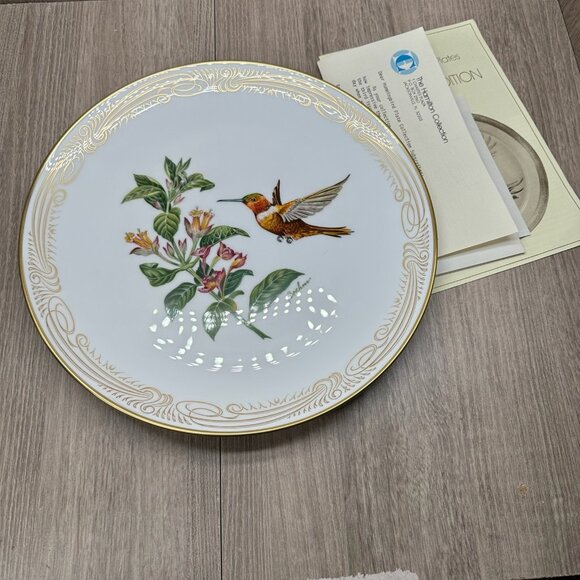 Vtg Boehm Bone Porcelain Rufous Flame Bearer Hummingbird Plate Collection White - Picture 2 of 7